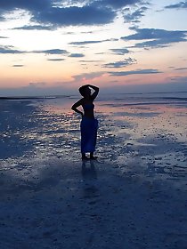 Sunset in light blue-gray tone Seminude